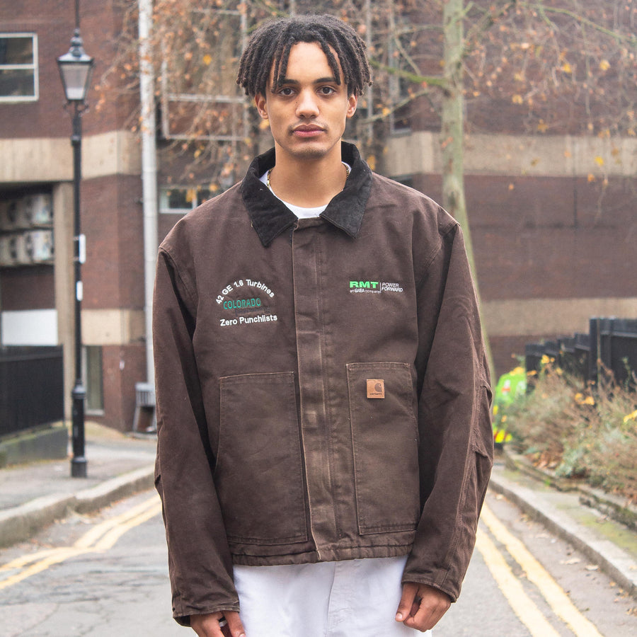 Carhartt 90's Leather Logo Detroit Jacket in Brown and Black