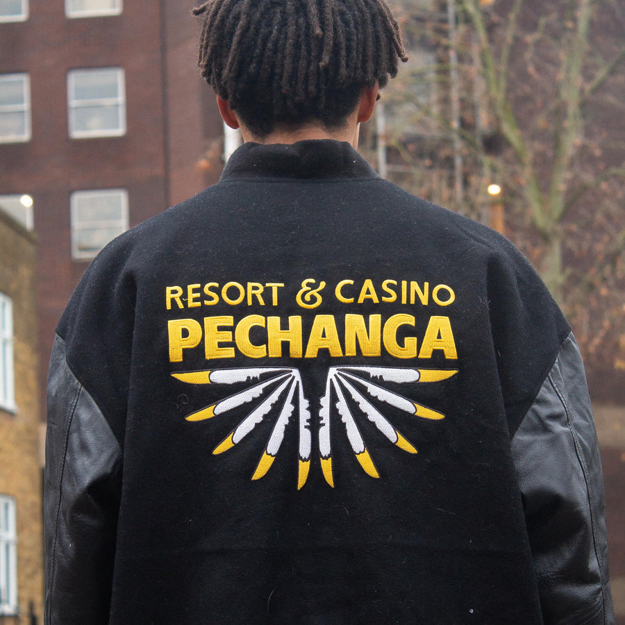 Vintage Embroidered San Diego Casino Logo Reversible 2-in-1 Letterman Jacket in Black, White and Yellow
