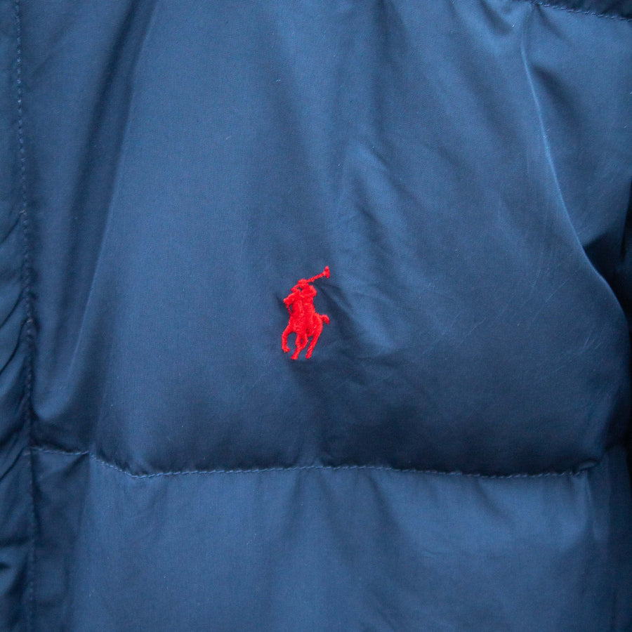 Polo Ralph Lauren 90's Embroidered Logo Waterproof Down Puffer Jacket in Navy and REd