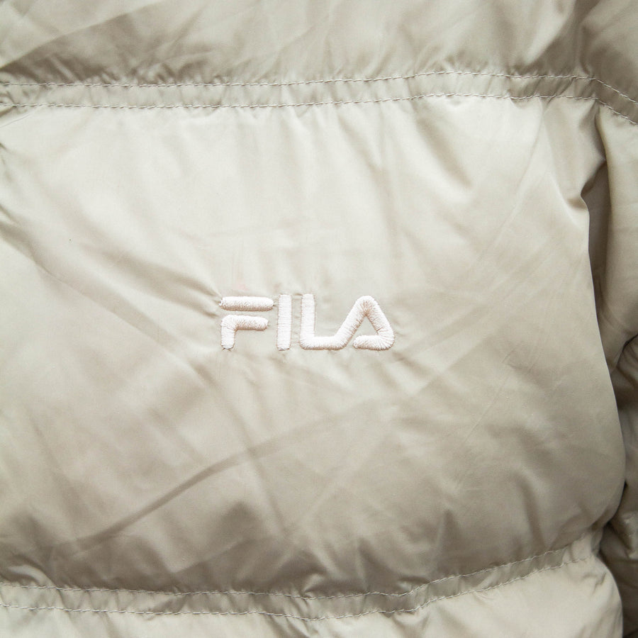 Fila 00's Embroidered Spellout Waterproof Down Puffer Jacket in Gold