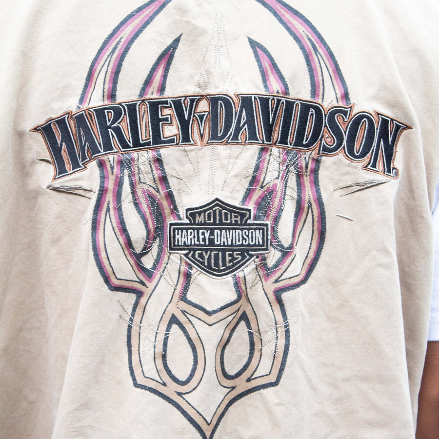 Harley Davidson 90's Embroidered Logo Button Up Vest in Beige and Two Tone Brown