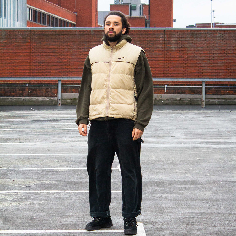 Nike ACG 90's Embroidered Swoosh Down Puffer Gilet in Beige and Brown