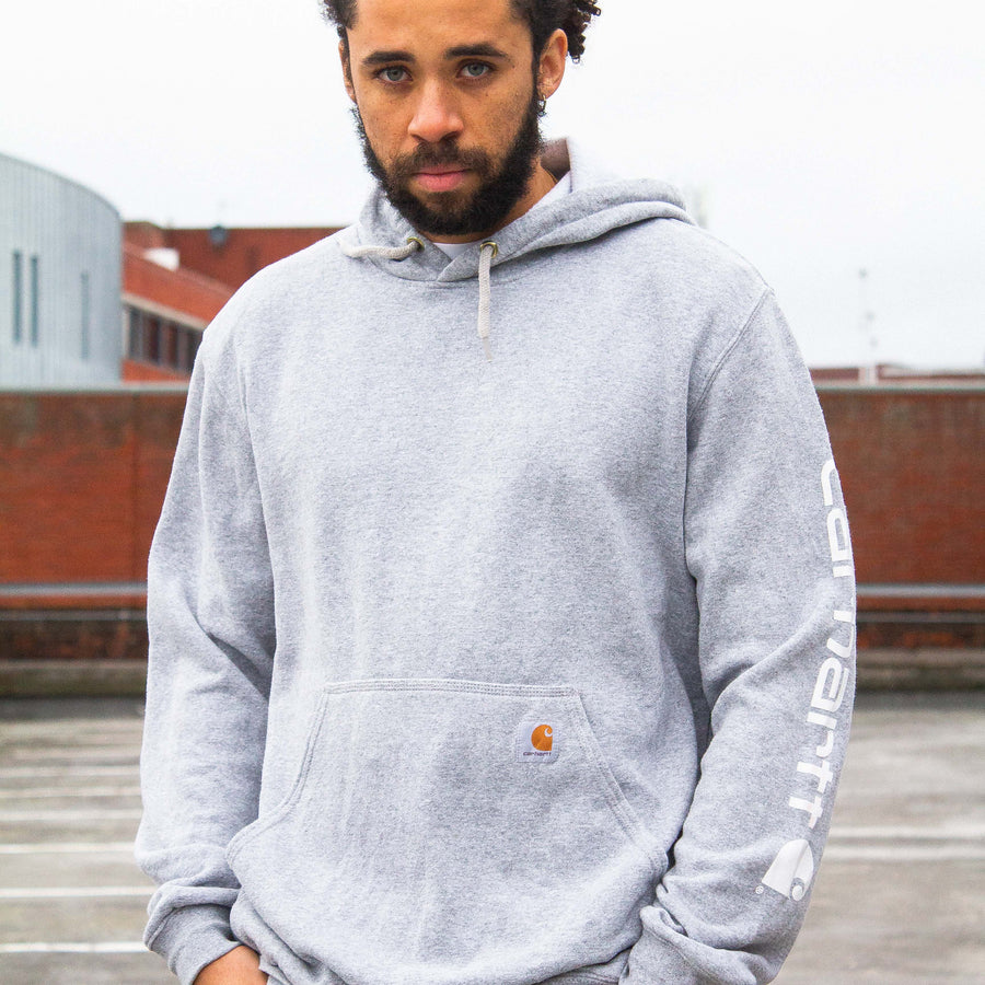 Carhartt 90's Patch Logo Hoodie in Grey and White