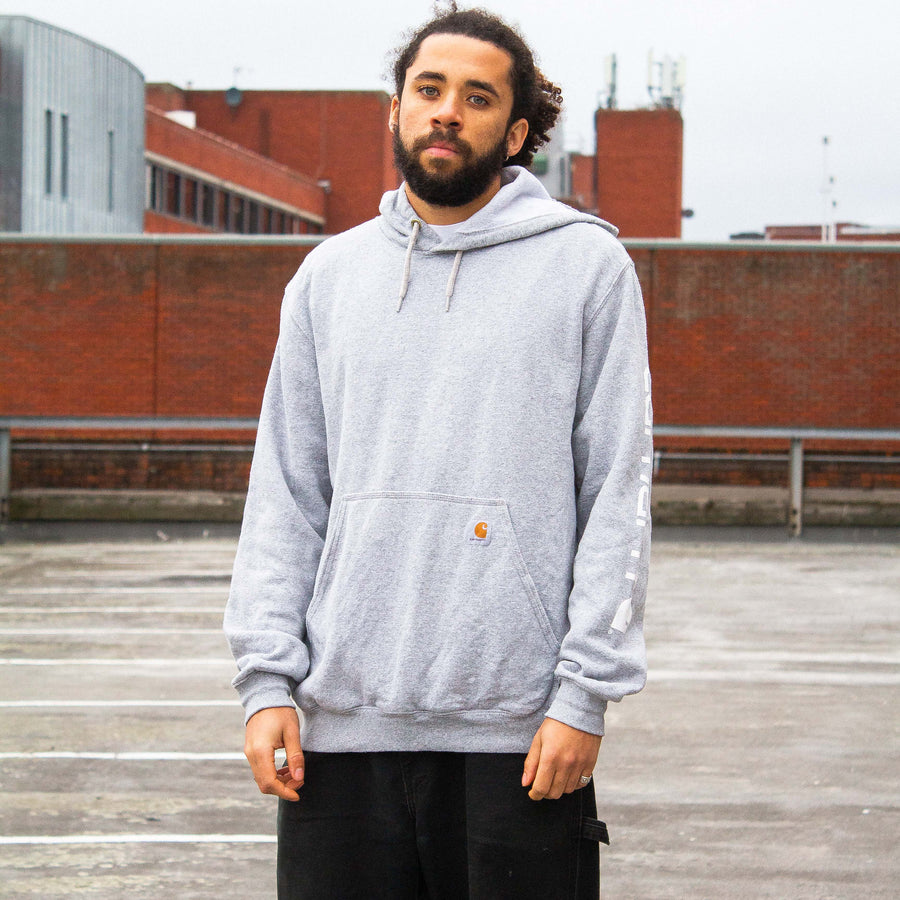 Carhartt 90's Patch Logo Hoodie in Grey and White