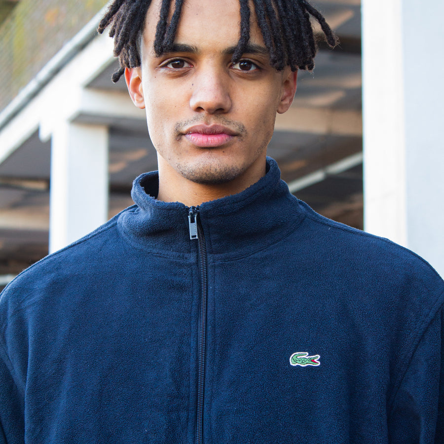 Lacoste Sport 90's Embroidered Logo Fleece Jacket in Navy and Green
