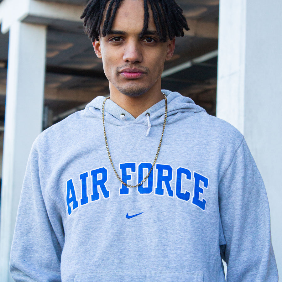 Vintage Nike Air Force Spell out Hoodie in Grey & Blue