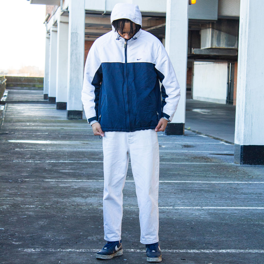 Nike 90s Fleece Lined Padded Jacket in Blue & White