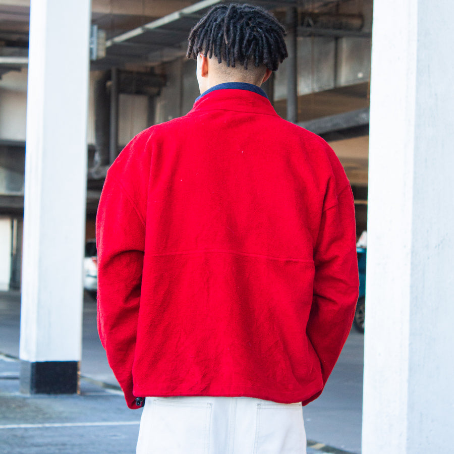 Timberland 90's Embroidered Spellout Fleece Jacket in Red and Navy