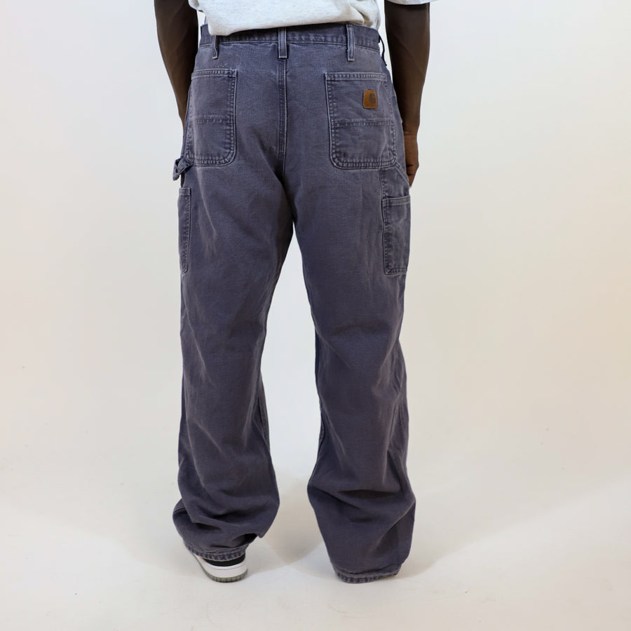Carhartt 90's leather back Pocket Logo Carpenter Trousers in dark grey