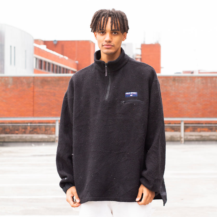 Polo Sport 90's Patch Spellout 1/4 Zip Fleece in Black and Blue
