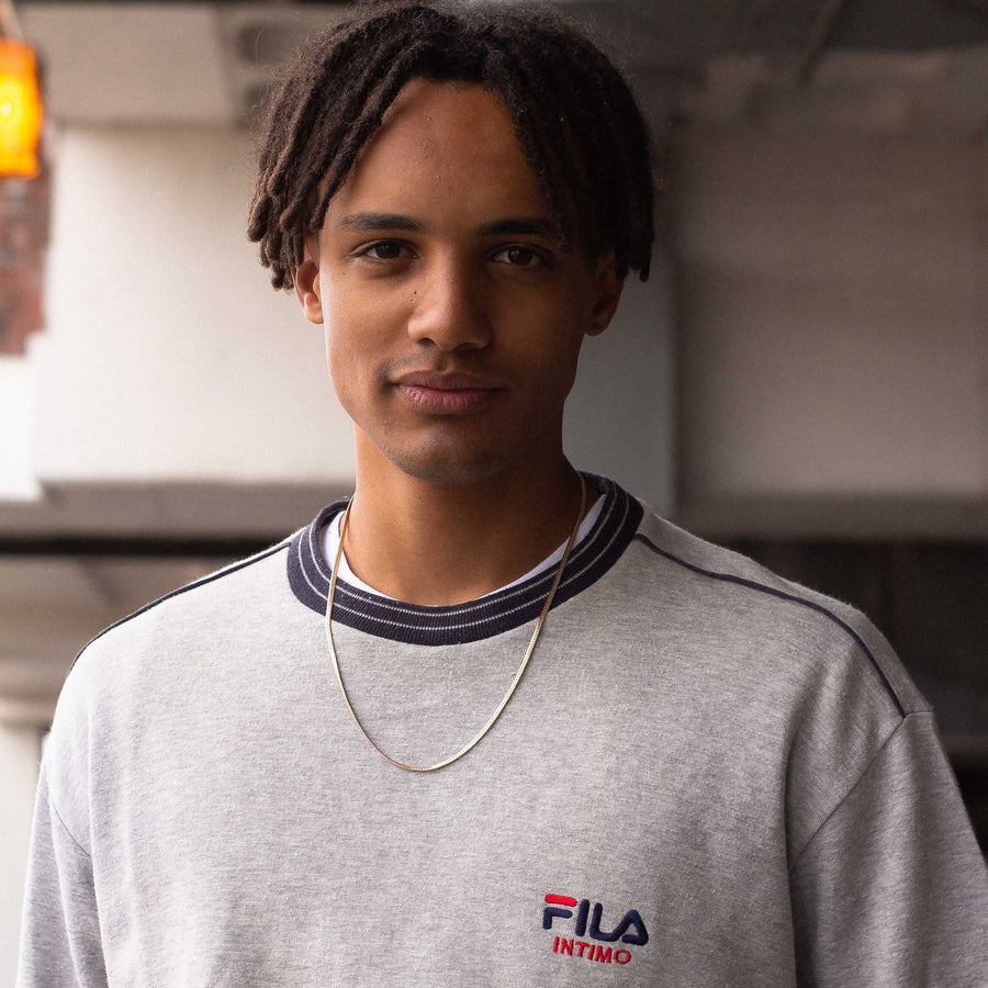 Fila 00's Embroidered Spellout Ringer Sweatshirt in Grey and Navy