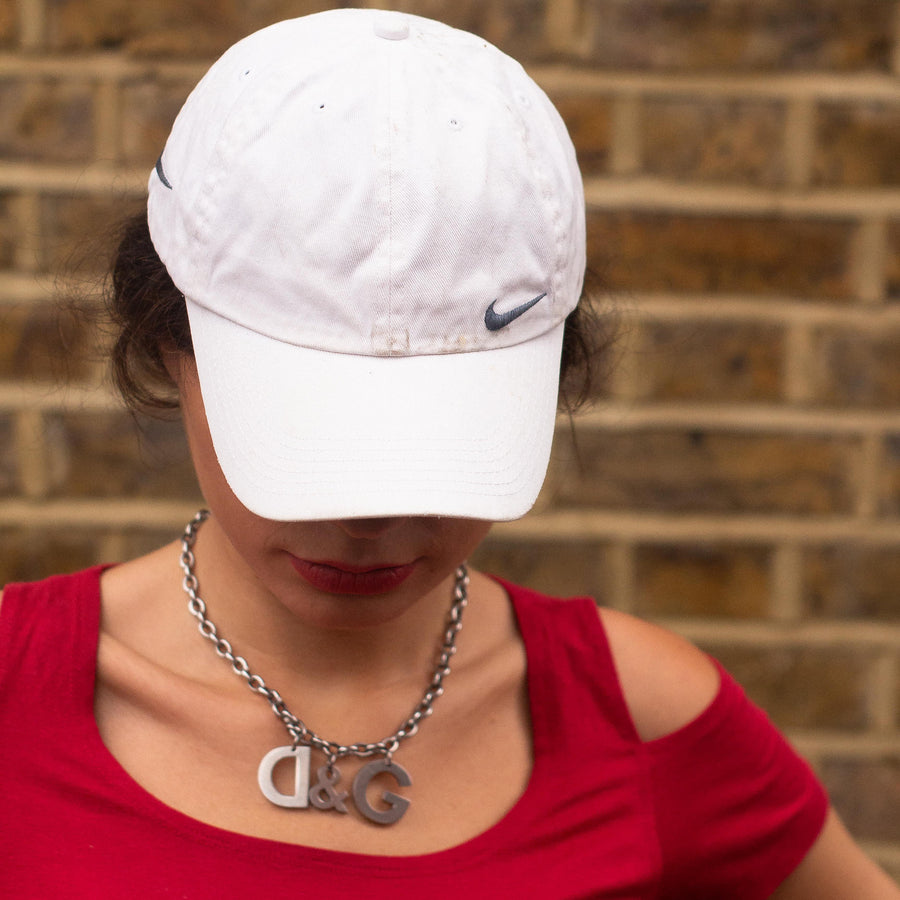 Nike Early 00's Embroidered Swoosh Cap in White and Grey