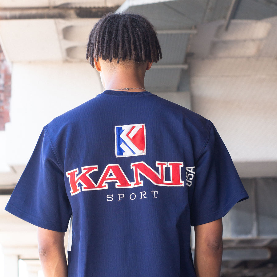 Kani Sports 90's Embroidered Logo T-Shirt in Navy and White